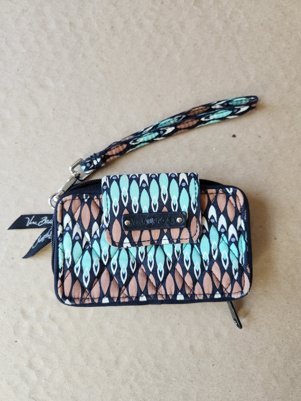 Vera Bradley Mint & Brown Quilted Wristlet Wallet